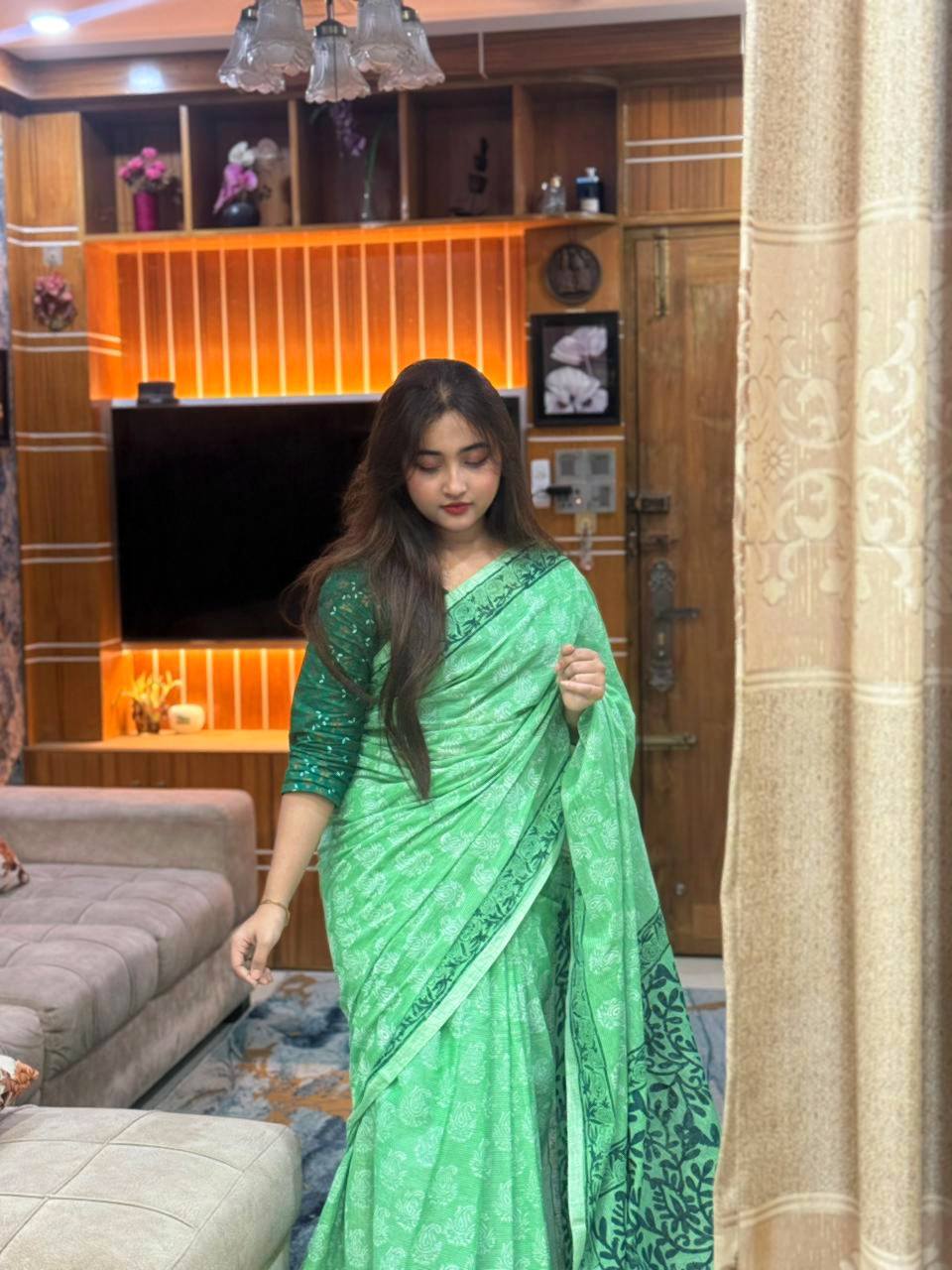 Chanderi Festive Gold Saree