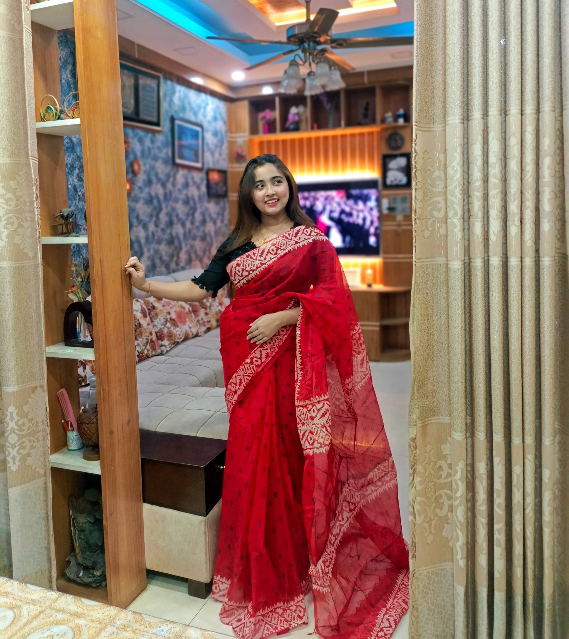 Chanderi Festive Gold Saree