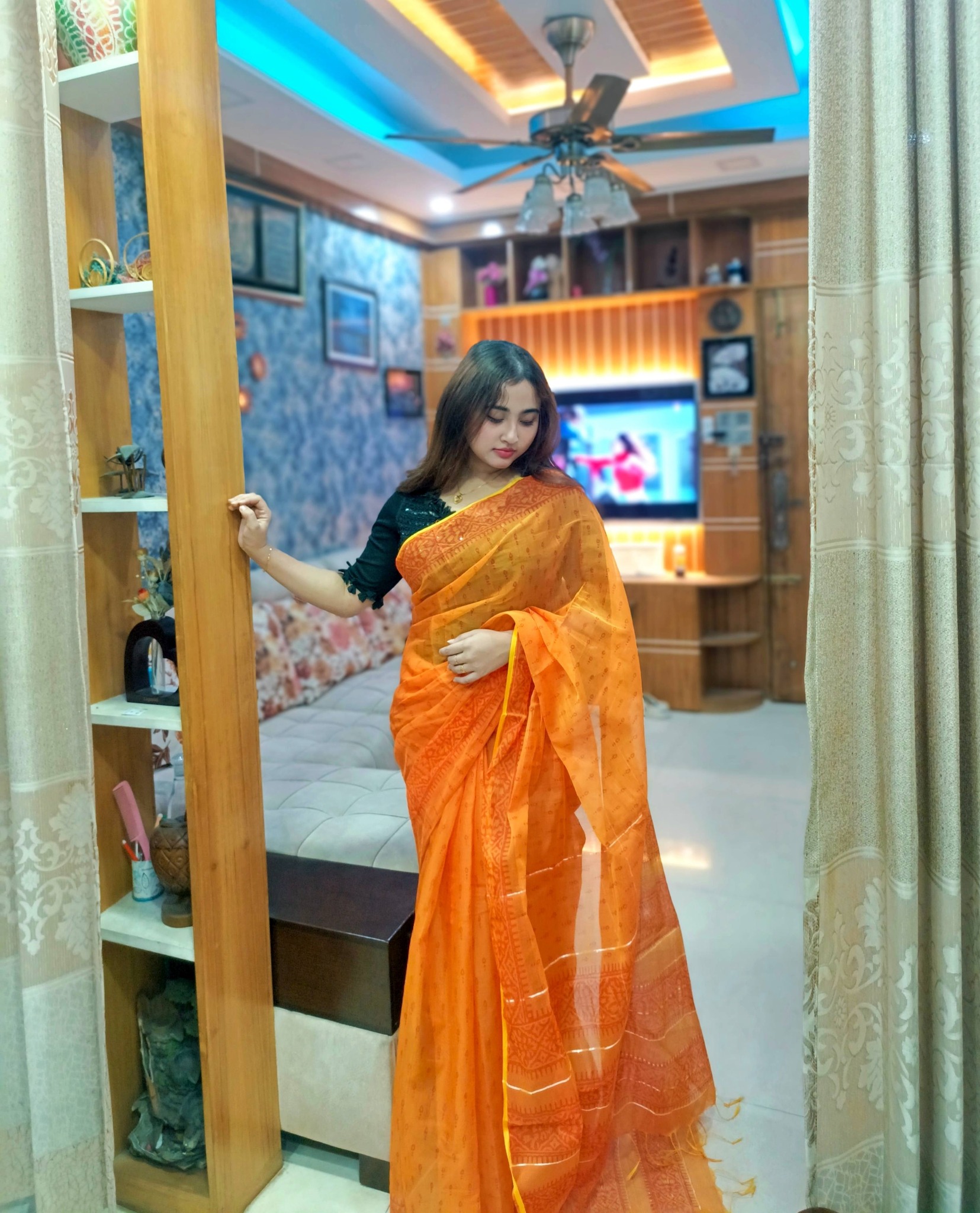 Chanderi Festive Gold Saree
