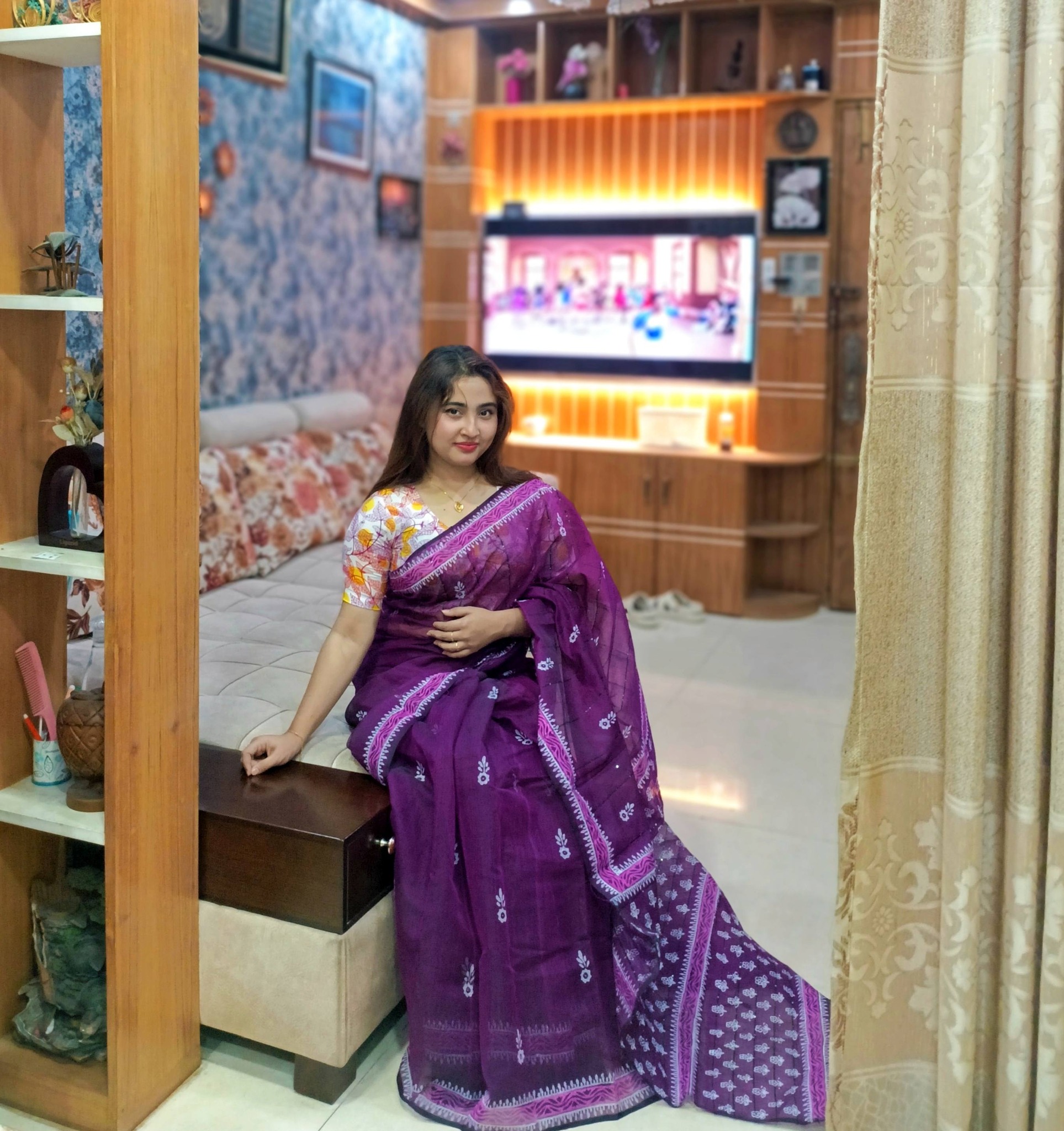 Chanderi Festive Gold Saree